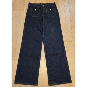 NWT J.Crew Factory 29T Full Length Slim Wide Leg Sailor Jeans Dark Wash Stretch